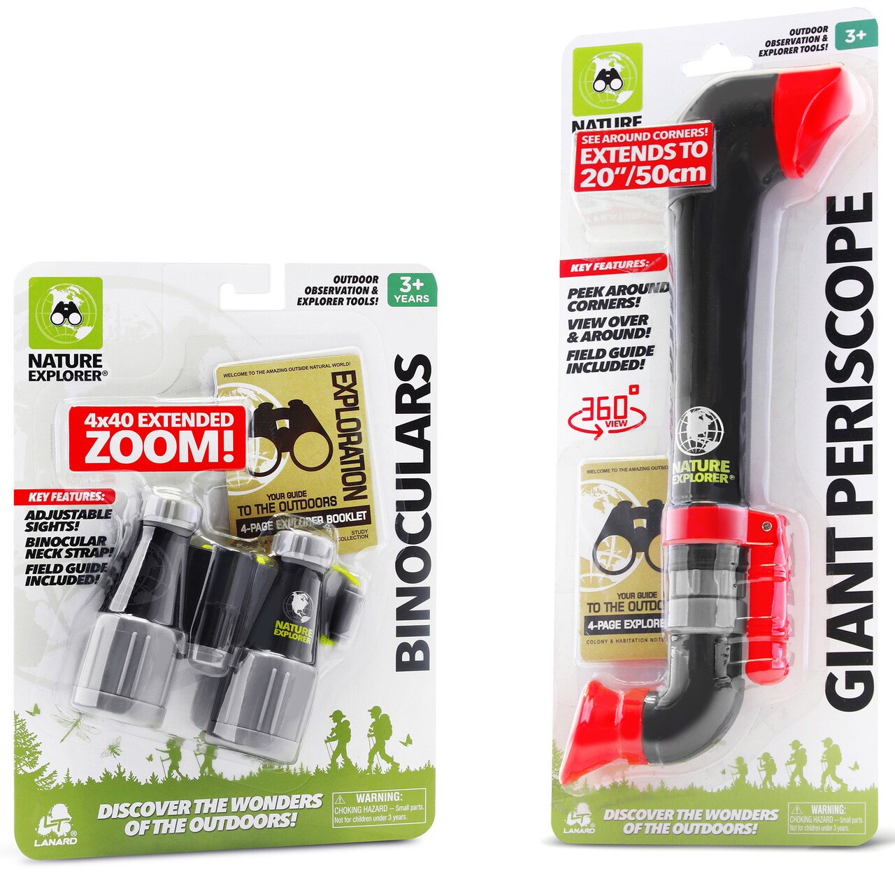 Lanard Nature Explorer: Combo Pack - Binoculars & Giant Periscope - Red & White, Observation Play Tools, Discover Outdoor Wonders, STEM Toys, Kids 3+